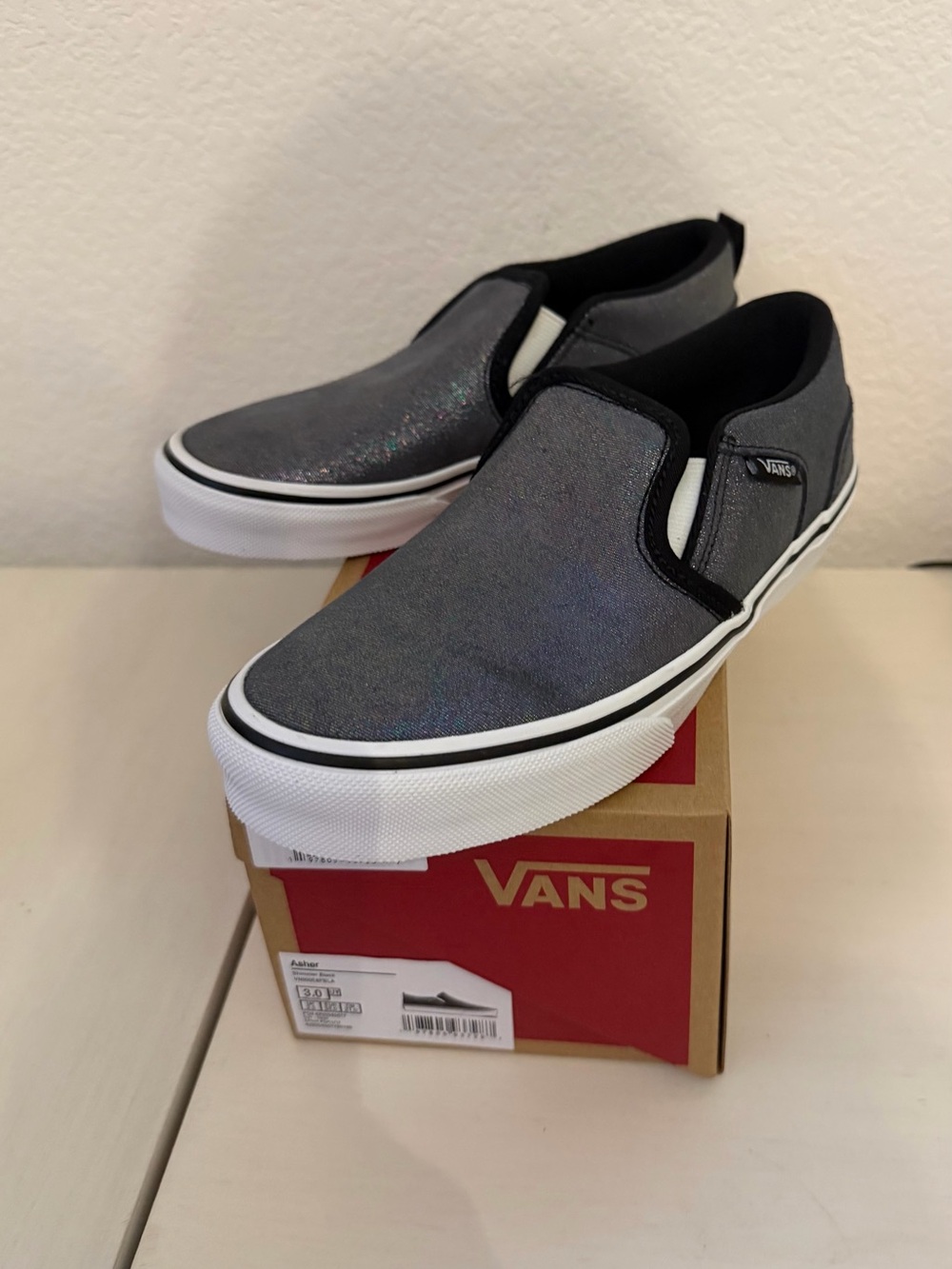 Vans Slip-On Sneakers in Metallic Gunmetal